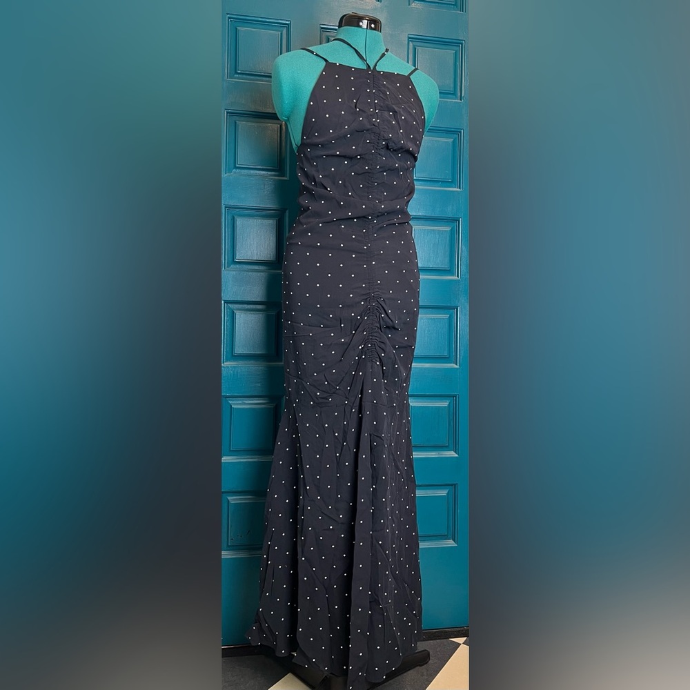 Alice McCall Oscar Ruched Slit Midi Dress Black Polka Dot Sleeveless Size 4 NWT
